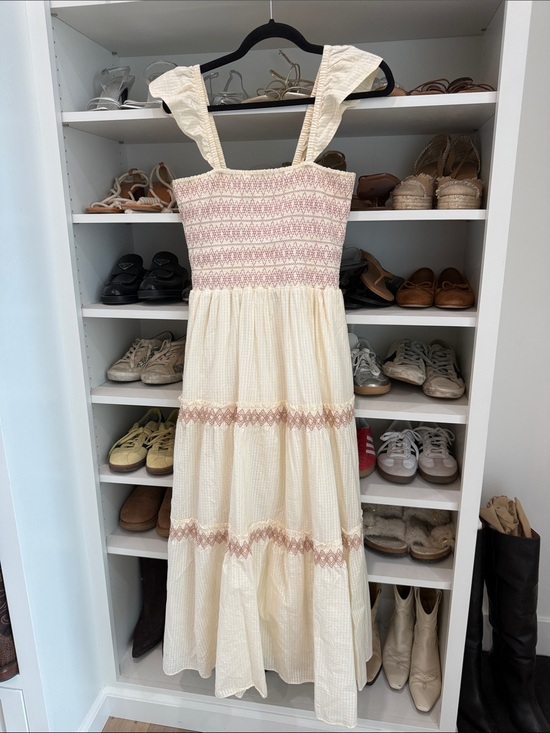 Madewell Dresses & Skirts - Madewell Cream Tiered Smocked Sundress with Pink Detail
